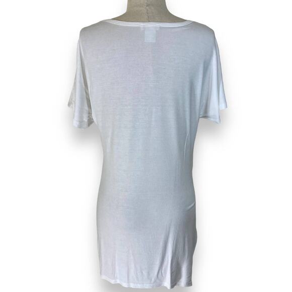 Venus white short sleeve t-shirt long twist front chest pocket women's tunic tee - Picture 4 of 9